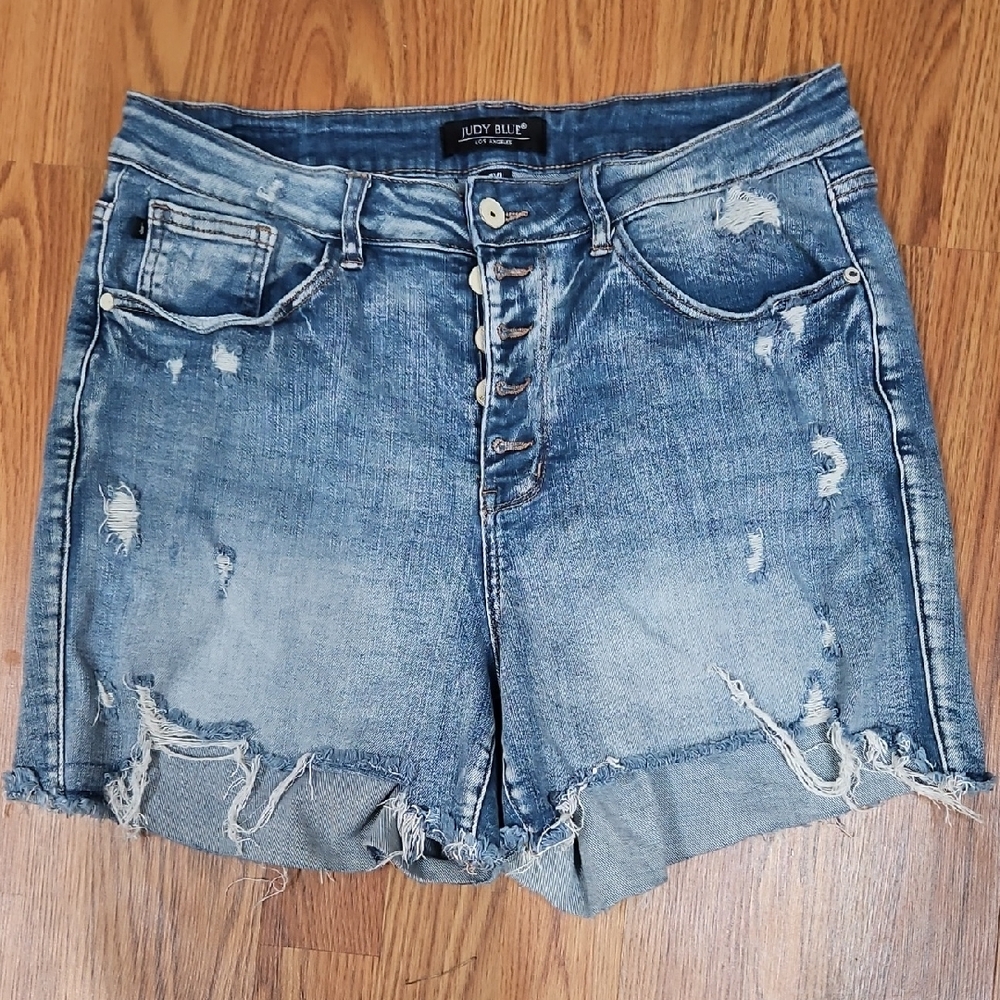 Judy Blue Women's Frayed Hem Jean Shorts - Light Blue